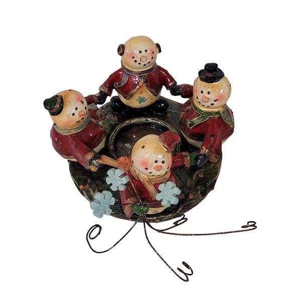 KIRKLANDS Ceramic Carrot Nose Tinseltown 4 Snowmen Votive Candle Holder 3 3/4" - Picture 4 of 4